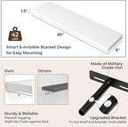 RICHFOCUS 40Inch Floating Shelves for Wall 1 Pack Shelves for Bedroom|Kitchen|Bathroom|Laundry Room Rustic Wood Wall Mounted Shelf with Invisible Brackets for Books|Storage|Decor, White