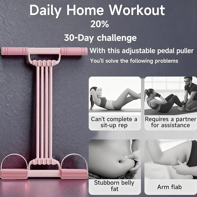 3 in 1 Adjustable Pedal Resistance Band, 8-Tube Multifunction Tension Rope, Natural Latex sit-up Trainer Resistance Band Suitable for Fat Loss and Full-Body Shaping Workout (Pink)