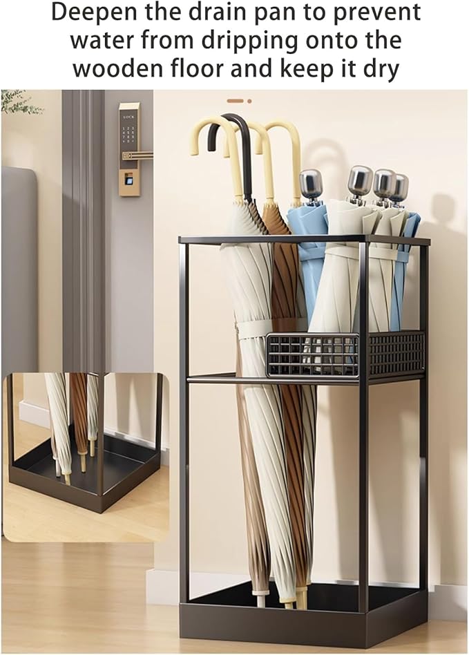 Indoor Large-Capacity Standing Umbrella Stand Commercial Metal Umbrella Holder for Entryway Corridor Entrance Umbrellas Barrel with Removable Drip Tray(Black)