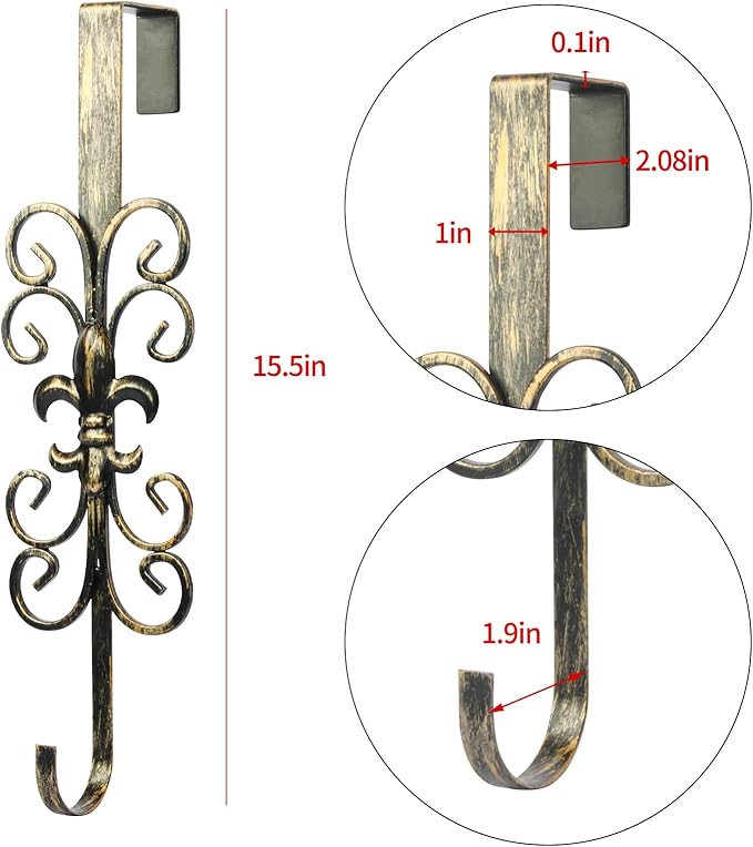 Golden Wreath Hangers for Front Door, Vintage Metal Wreath Hanger, 15.5" Elegant Door Hanger, Door Wreath Hanger for Easter Christmas Halloween Fall Decoration, Welcome Sign Wreath Hangers for Door