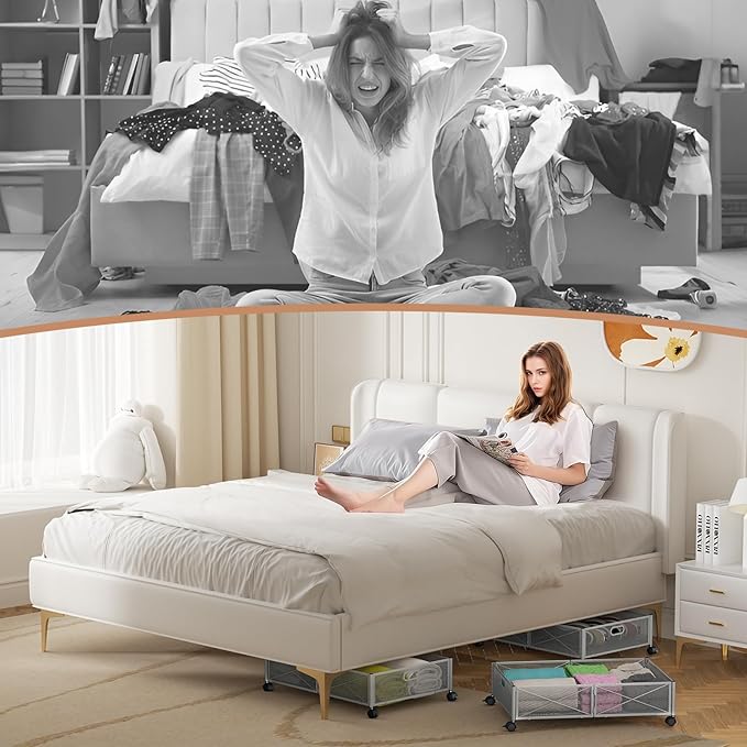 PHINOX Under Bed Storage, Under the Bed Storage Containers with Wheels, Under Bed Shoe Storage Organizer Drawer for Bedroom Clothes Shoes Blankets -2Pack