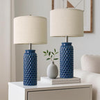USumkky 24 inches Modern Ceramic Dark Blue Bedside Lamp Set of 2 for Bedroom Decor Farmhouse Table Lamp for Living Room Office Dorm