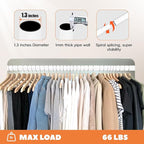 Closet Rod 17-39 Inches, Adjustable Heavy Duty Metal White Closet Rods for Hanging Clothes 1.3 Inches Diameter for Wardrobes Laundry