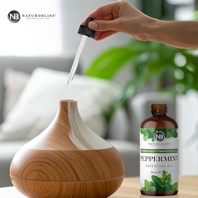 NaturoBliss Peppermint Essential Oil, 100% Pure and Natural Therapeutic Grade, Premium Quality Peppermint Oil, 16 fl. Oz - Perfect for Aromatherapy and Relaxation