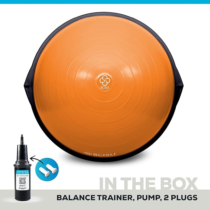 Bosu Balance Ball Exercise Trainer, Home Gym Equipment w/ Guided Workouts & Pump, 26", Blue - Inflatable Fitness Platform for Strength Training, Standing, Balancing, and Core Workout