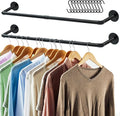 ERYTLLY Industrial Pipe Clothes Rack 38”, 2 Set Multi-purpose Wall Mounted Iron Garment Rod,Heavy Duty Detachable Hanging Clothes Rack for Closet Rod (Black,2 Base)
