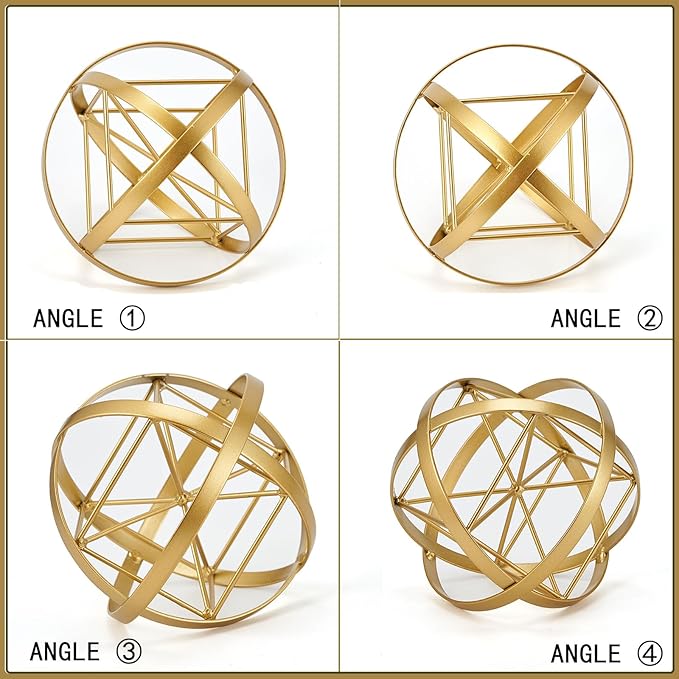 HLQMFHT 7 inches Metal Geometric Abstract Sculpture， Metal Geometric Sculpture Decor Sphere, Tabletop Decor for Living Room,Study,Bedroom,Modern Home Decor Accents