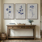 Framed Boho Floral Wall Art for Living Room, 3 Piece Blue Minimalist Botanical Canvas Painting Prints, Modern Rustic Watercolor Flower Plants Artwork for Bedroom Dining Room Office Wall decor, 24x36