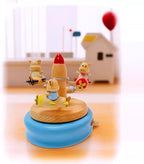 Natural Solid Wood Handcrafted Beech Wooden, Musical FigureTotoro/Carousel/Fairy/Ballerina Figurine,Rotating Hand Crank Mechanism Music Box,Musical Decorations (Little Pigs on the Plane)