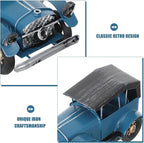 Classic Automobile Model - Blue Vintage Car Figurine Home Decor - Metal Vehicle Figurine Cave Garage Decor Present for Collectors