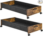 Under Bed Storage with Wheels, Wooden Under Bed Drawers On Wheels, Rolling Under Bed Shoe Storage, Space Saving, Rustic Brown,50L