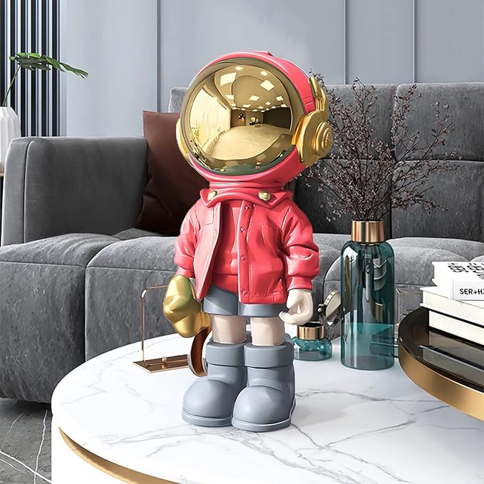 EZ4ENCE Astronaut Statues Spaceman Sculpture Modern Arts Bright Red Figurine Ornament Room Decor for Men,Home and Crafts Desktop Accessories Tabletop Decoration, Living Room, Office, Bookshelf…