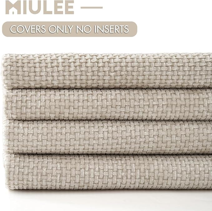 MIULEE Pack of 4 Couch Throw Pillow Covers 24x24 Inch Cream Soft Decorative Chenille Pillow Covers Farmhouse Accent Cushion Covers for Boho Spring Home Decor Sofa Bedroom Living Room