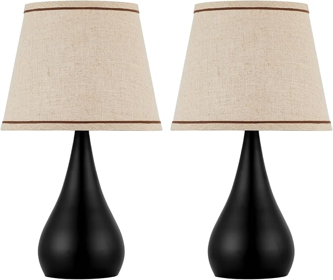 17.3'' Modern Dimmable Touch Lamps for Nightstand 2pcs, Table Lamps for Living Room, Reading Desk Lamp for Office, Bedside Lamps with Iron Base, Small Lamp for Bedroom, Bulb Included, Black