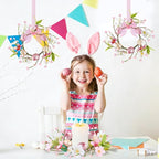 8 PCS Small Easter Wreaths for Kitchen Cabinet Mini Artificial Easter Egg Flower Wreath for Front Door Spring Summer Hanging Wreath with Pink Ribbon Berry for Home Porch Wall Window Farmhouse Decor