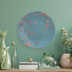 Japanese Spring Theme Decorative Ceramic Plate Round Porcelain Plate,Sakura Tree Branches Pattern,for Decorative Ornaments Giving Plates, 1 Plate with 1 Display Stand,Blue Pink,6 inch