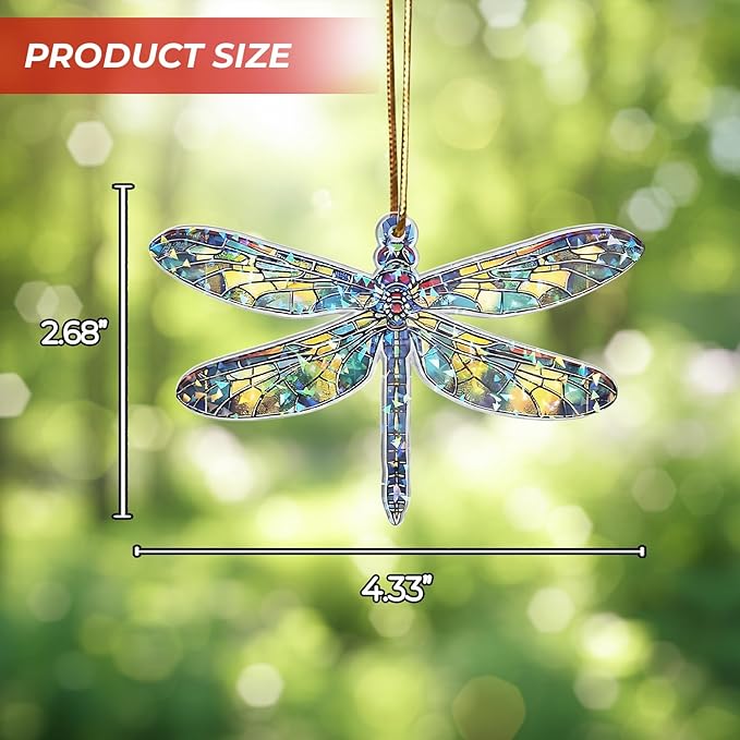 Set Two Dagonfly Ornament, Dragonfly Gift for Women, Dragonflies Decor Suncatcher Effect, Dragon Fly Stained Glass, Dragonfly Ornaments for Christmas Tree, Birthday Gift for Mom
