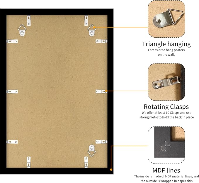 11x17 Picture Frame 3 Pack - Black Poster Frame Display Pictures 9x15 with Mat or 11 x 17 Without Mat for Wall Hanging Horizontal and Vertical