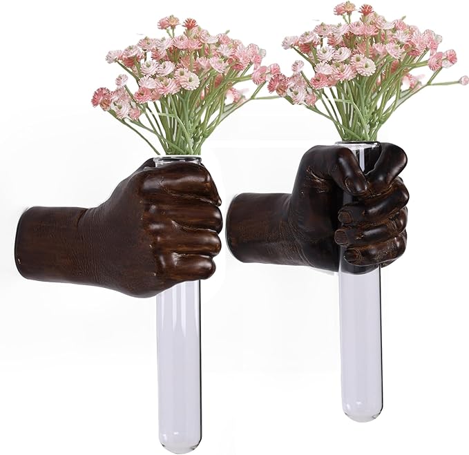 2 Pieces Wall Sculptures, Hands Vase Home Decor, Wall Mount Art Sculpture, Unique Wall Art Statue, Funky Flower Vase Decorations, Modern Eclectic Hanging Decor,Hands Statue (Wood(L+R))