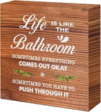 Brown Life is Like The Bathroom Wooden Box Sign Desk Decor,Funny Bathroom Wood Block Sign for Farmhouse Toilet Shelf Decor