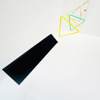 Tri-Tone Harmony Mobile: A Vibrant Orange, Green, and Yellow Hanging Décor with Six Dynamic Triangles