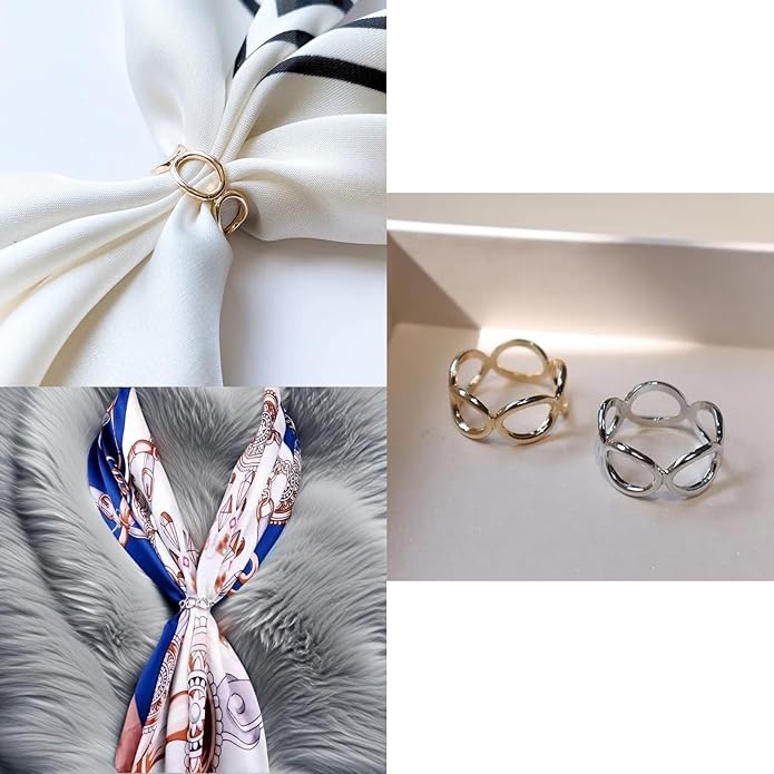 SYWDUDUCLT Scarf Ring for Women's Shawl, Silk Neckerchief, Tshirt, Gold/Sivler, S/M/L, 2 Pcs