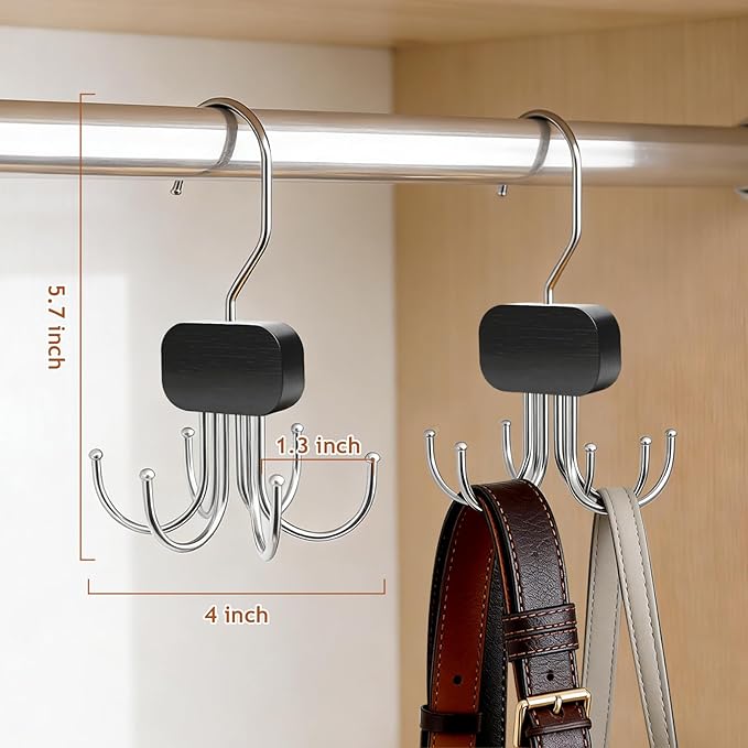 3 Pack Belt Hanger for Closet Organizer, 2026 Upgraded Tie Hangers for Space Saving & Storage, 360° Rotatable & Foldable Hooks, Large Capacity Rack for Tank Top, Bra, Purse (Black)