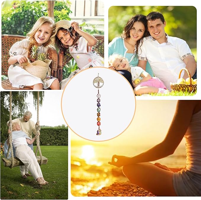 Handmade Crystal Window Car Hanging Ornaments 7 Chakra Home Decoration Feng Shui Ornament Yoga Meditation Car Decoration Tumbled Palm Stones (Style11)