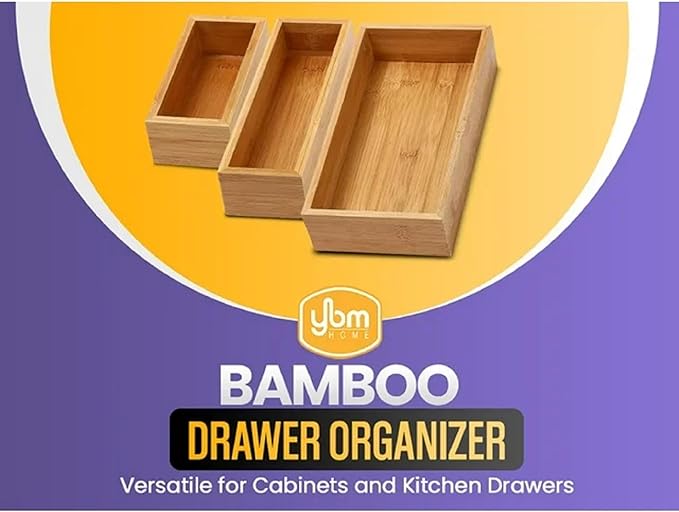 YBM HOME Bamboo Drawer Organizer Storage Box for Kitchen Drawer, Junk Drawer, Office, Bedroom, Children Room, Craft, Sewing, and Bathroom, 6x15x2 inch