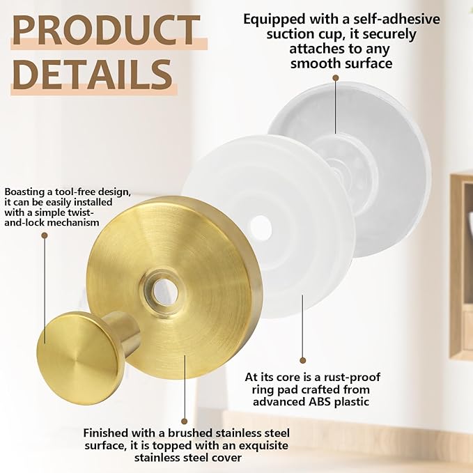 Zorfeter 2 PCS Suction Cup Wreath Hanger, Waterproof Suction Cup Hooks Hanging 15 Lbs Wreath Holder, Strong Hold Suction Hooks for Front Door/Windows/Glass(Gold)