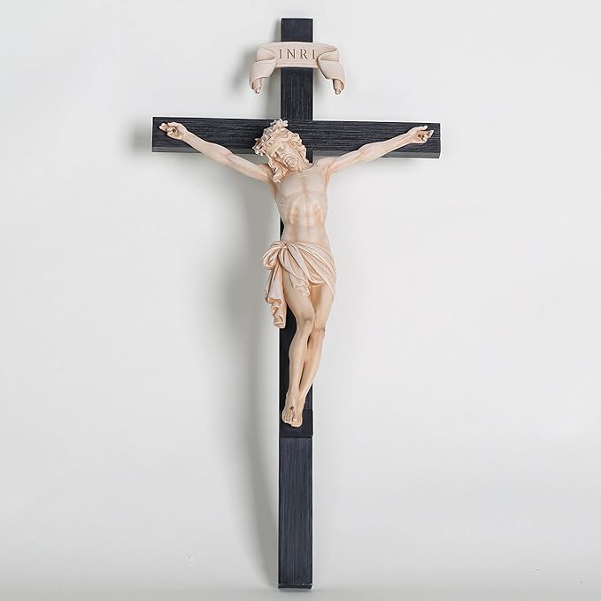 BC Catholic Crucifix Wall Cross, Elegant Modern Home Decor, Religious Gifts for House Warming, 16" H, Renaissance Sculpture Handmade by Buildclassic (Bone Beige)