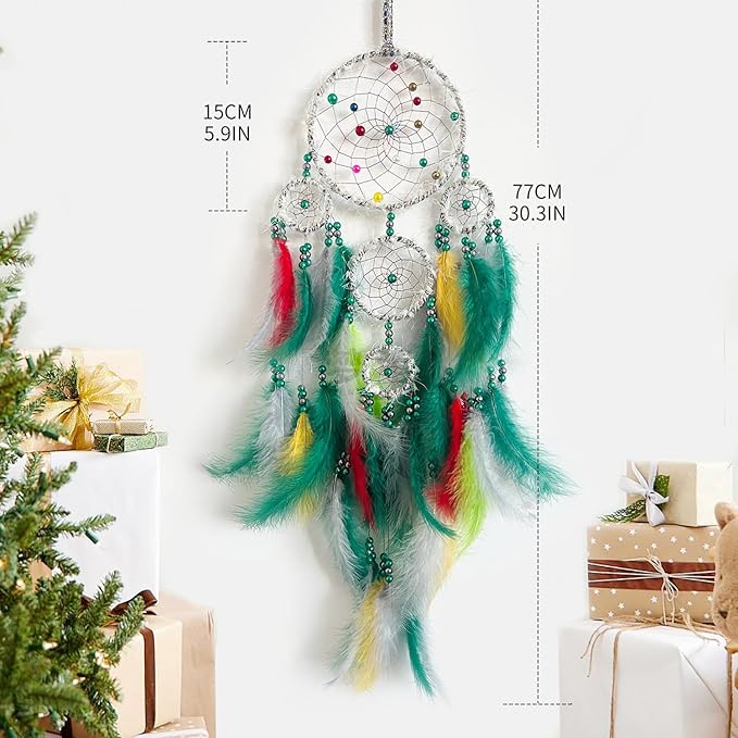 Christmas Rings Dream Catcher with Lights Handmade Christmas Dreamcatcher Hanging Decoration Home Wall Decoration Craft Ornament