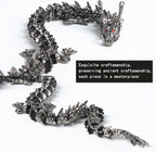 LIYAOLI Metal 3D Printed Articulated Chinese Dragon Figurine Statue Bookshelf Decor 9 Inch Black Flexible Joints Luck Dragon for Home Office Desk Decoration