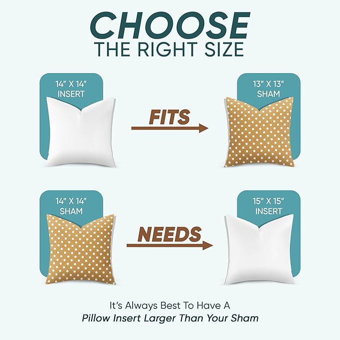 Pillowflex Synthetic Down Alternative Pillow Inserts for Shams - Comfy Pillows for Sleeping, Perfect & Best for Sleeping, Handmade Down Alternative Throw Pillow Inserts - (14x14 Set of 2)