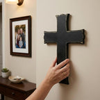 Black Wooden Cross Wall Decor, Religious Cross Gifts With Hook on Hanging Wall Or Table, Confirmation Cross Gift, Baptism Gifts, Rustic Home Church Room Crosses Décor, 10x6.5 IN