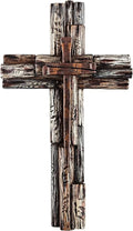 Eagrafts Rustic Decorative Layered Wood Like Resin Wall Cross With Faux Iron Nails, Home Wall Decor