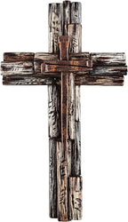Eagrafts Rustic Decorative Layered Wood Like Resin Wall Cross With Faux Iron Nails, Home Wall Decor