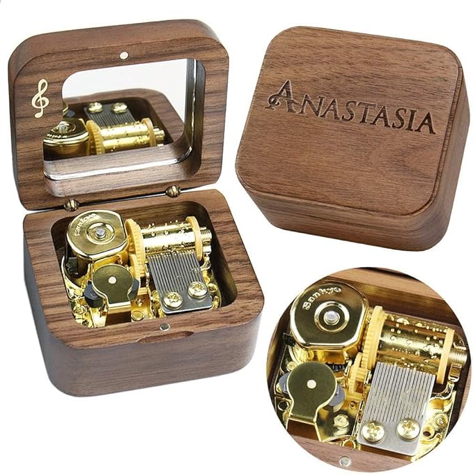 Sinzyo Anastasia-Once Upon a December Music Box Vintage Musical Boxs for Birthday Gift Valentine's Day Christmas Day(Musical Note Walnut Box)