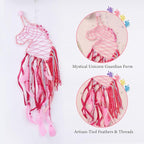 Pretty Jolly Unicorn Dream Catchers for Little Girls Bedroom Handmade Kids Dreamcatcher with Fluffy Pom Poms Feathers&Beads,Nursery Wall Decor for Toddler Girls Room,Children Birthday Gift(Pink)