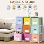 Geelin 9 Cube Toy Storage Organizer with Fabric Bins and Labels, 11 Inch Collapsible Colorful Cubby Storage Drawers Pastel Dresser with Shelf for Playroom Nursery Closet Bedroom Dorm