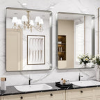 LOAAO 24X30 Inch Brushed Nickel Bathroom Mirror, Rounded Rectangle Silver Metal Frame Mirror, Brushed Nickel, Anti-Rust, Shatter Proof, Hangs Horizontally or Vertically