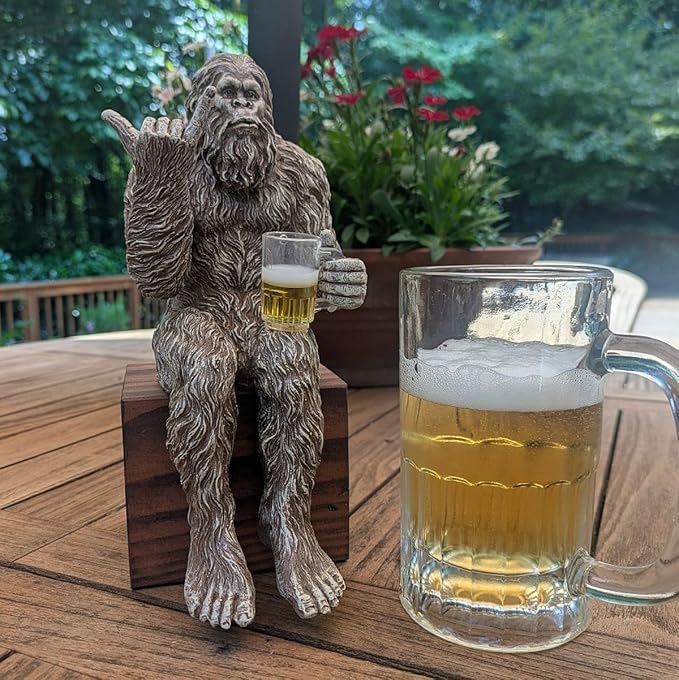 John Bernard & Company Party Bigfoot Male Hang Loose Beer Drinking Decorative Sasquatch Yeti Statue/Figurine 10 Inch H Shelf Sitter Figurine (Stonewash)