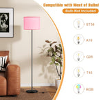 Ambimall 60'' Modern Floor Lamp with Shade, Tall Lamps for Living Room, Bedroom, Office, Dining Room, Pink Shade with Black Pole(Without Bulb)