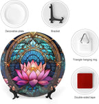 Decorative Plates, Moroccan Water Lily Stained Glass Print Ceramic Dinner Plate Home Wobble-Plate with Display Stand, Wall Hanging Decor for Kitchen Household 8 Inch, Gifts for Lotus Lover