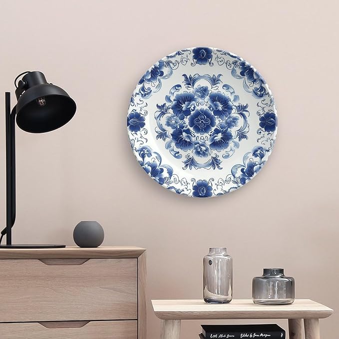 Floral Design Ceramic Decorative Plate, Chinese Style Decorative Dish with Stand, Chinese Blue And White Porcelain Bone China Decorative Plates Art Porcelain Plate for Living Room Hallway Table Decor