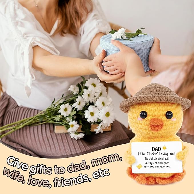 Valentines Gifts for Dad, Handmade Crochet Emotional Support Chicken, Birthday Gifts for Dad, Men, Father in Law, Cute Chicken Desk Decor, Funny I Love You Stocking Stuffers