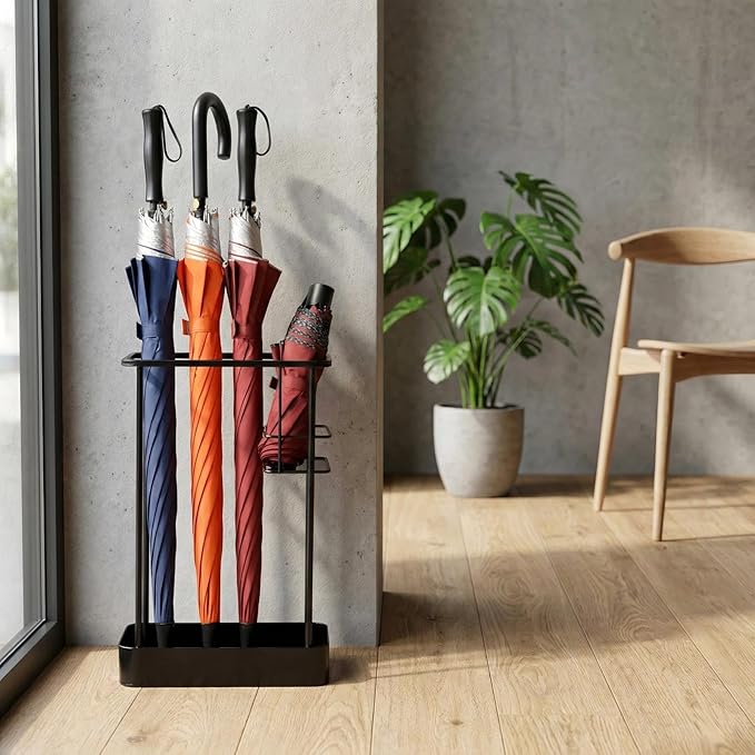 Umbrella Stand, Metal Umbrella Holder for Entryway, 17 × 11.2 × 6 Inches Umbrella Rack Organizer, Umbrella Holder Rack for Umbrella Storage, Office, Black, Rectangle
