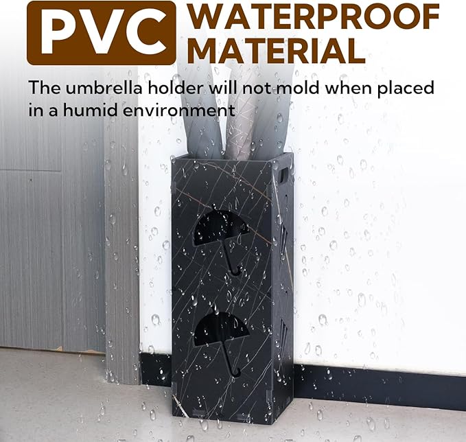 Freestanding Square Umbrella Stand with Removable Drip Tray – Black Compact Storage Organizer for Entryway, Hallway, Office