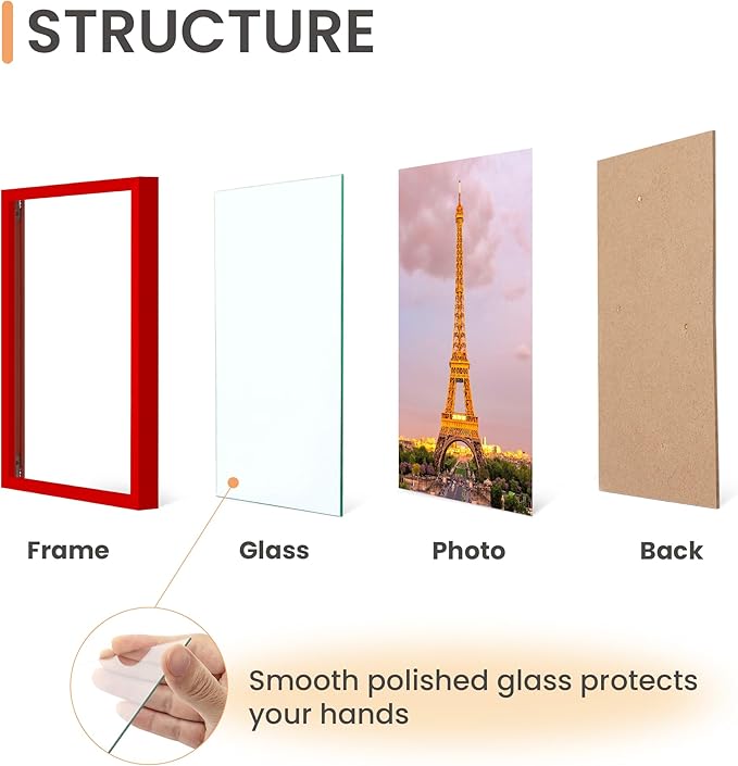 upsimples 5x7 Picture Frame Set of 3, Made of High Definition Glass for 5 x 7, Wall and Tabletop Display Thin Border Photo Frames for Home Decor, Red
