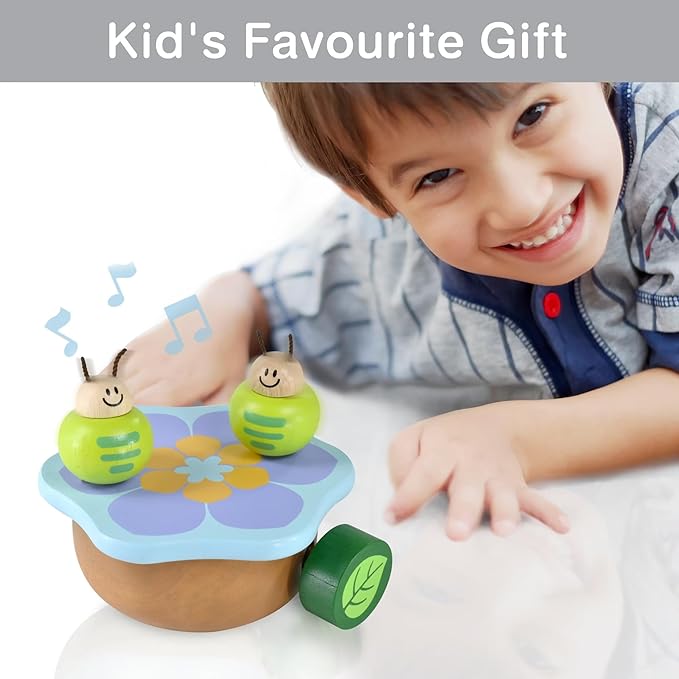 Wooden Music Box Mechanism - Rock n Roll Dancing Bug on Flower Playing Minuet No.3 for Kids (Caterpillar)